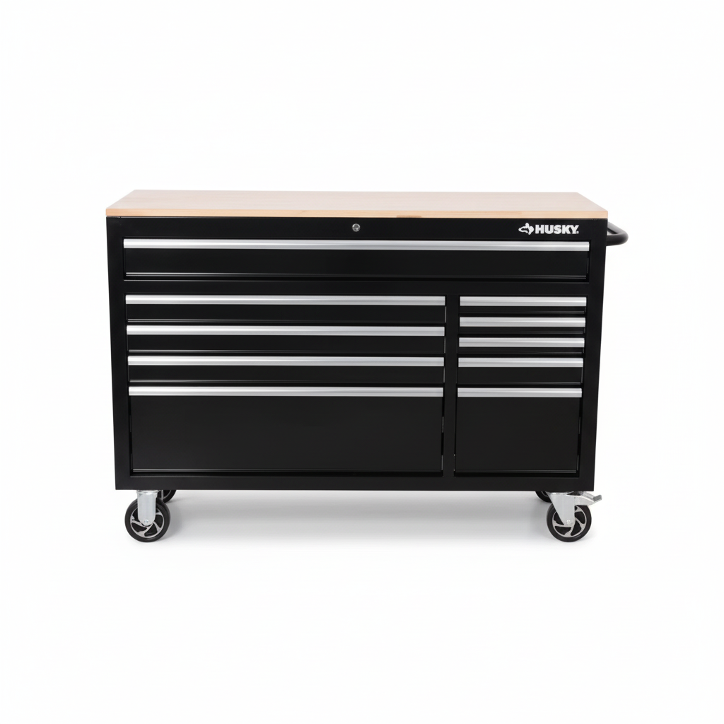 Modular 52 in. W 10-Drawer Black Mobile Workbench Cabinet with 8-Drawer Top Tool Chest