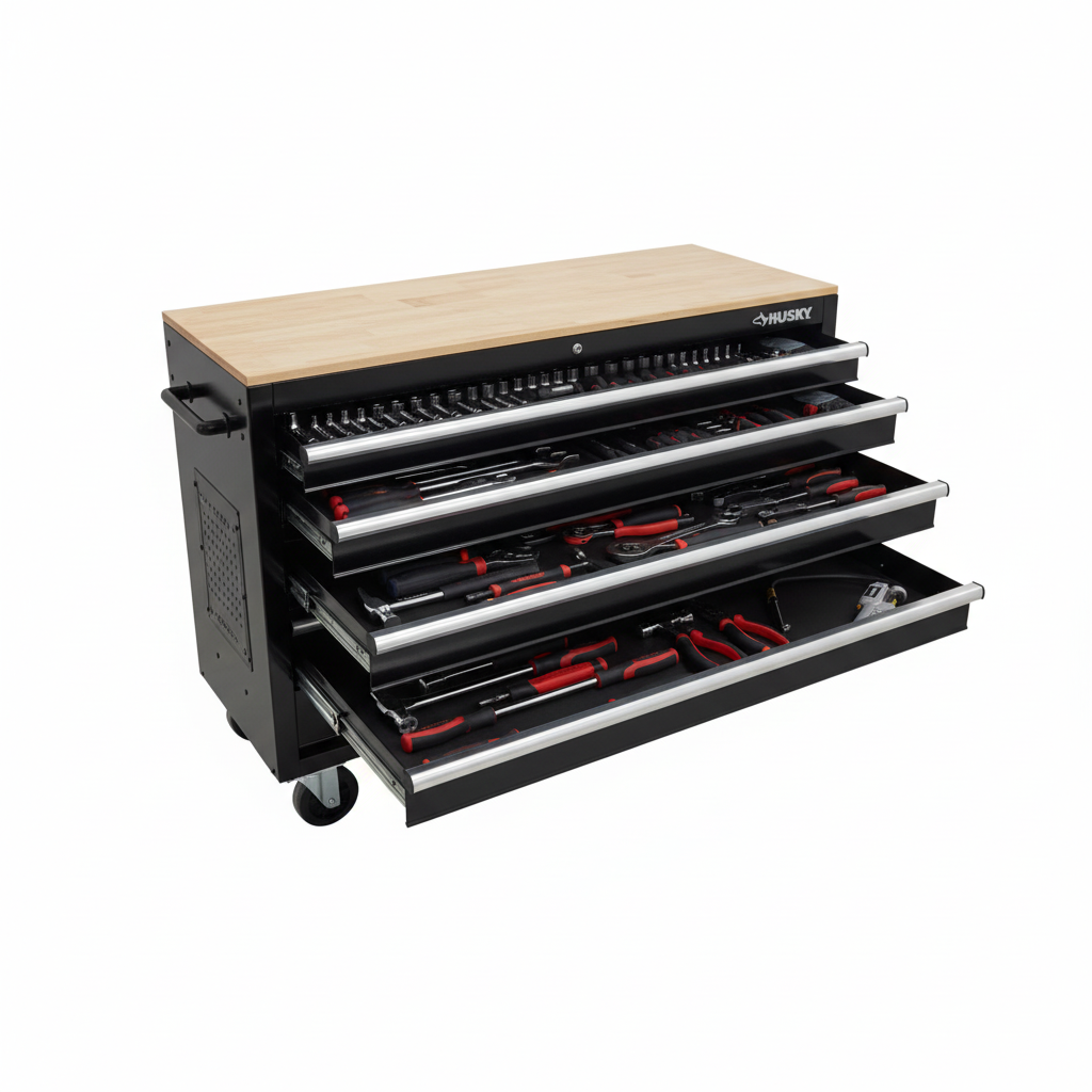 Modular 52 in. W 10-Drawer Black Mobile Workbench Cabinet with 8-Drawer Top Tool Chest