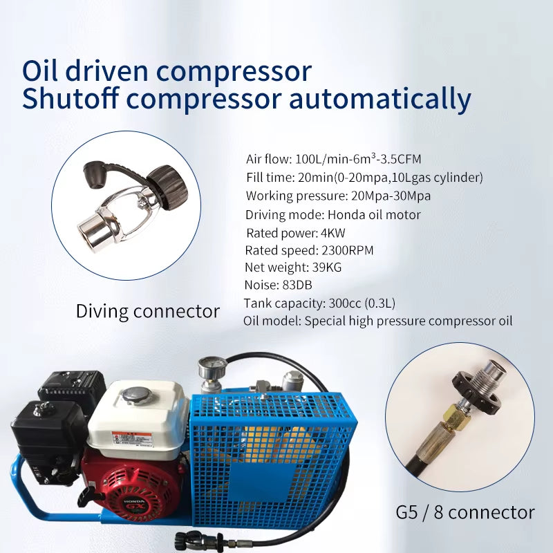 TXESB041 100L/Min 4500Psi PCP Air Compressor 300Bar High Pressure Scuba Compressor Diving Compressor PCP Rifle 0-12L Tank