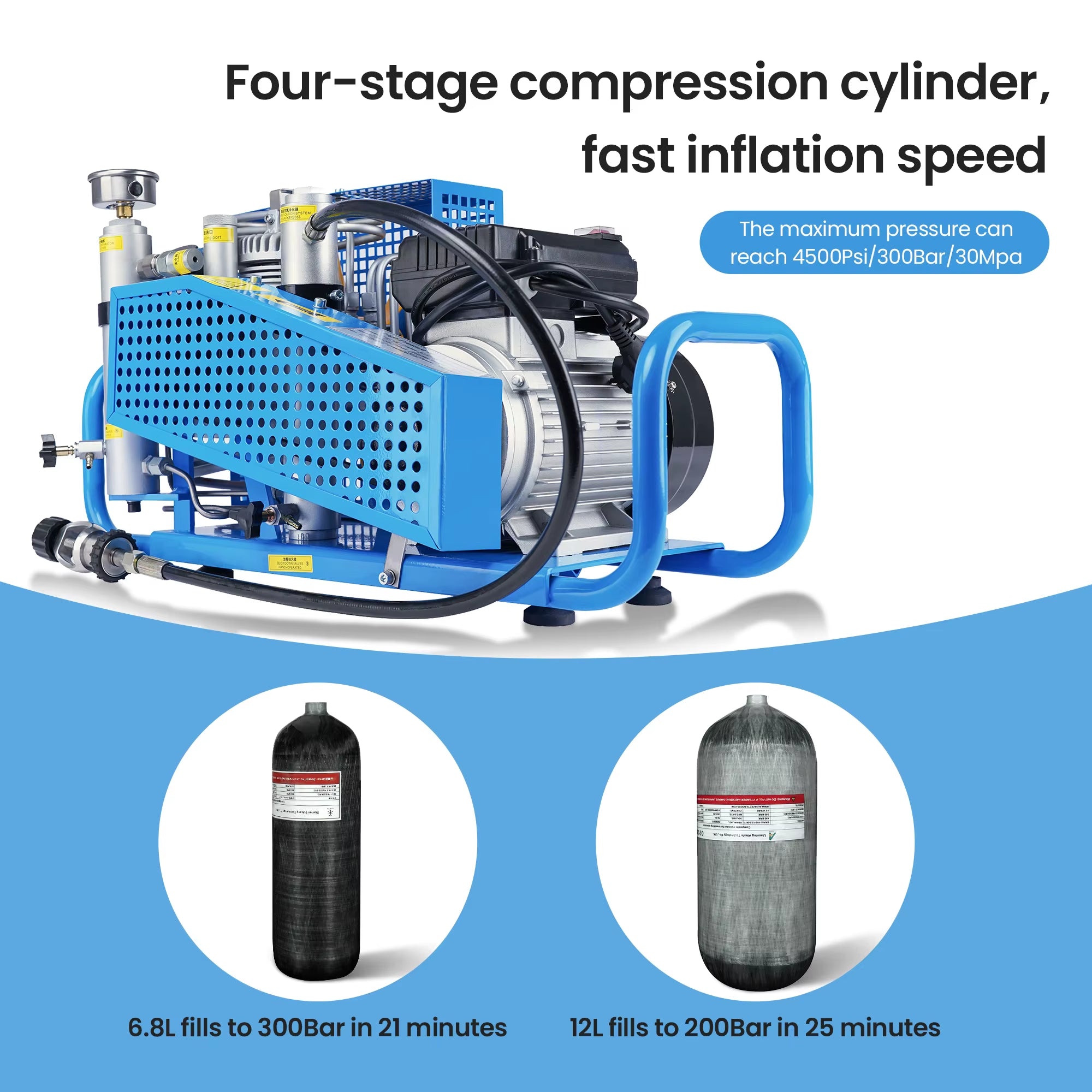 TXESB041 100L/Min 4500Psi PCP Air Compressor 300Bar High Pressure Scuba Compressor Diving Compressor PCP Rifle 0-12L Tank
