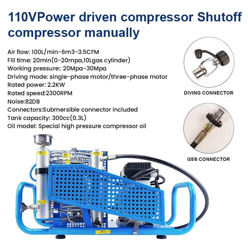 TXESB041 100L/Min 4500Psi PCP Air Compressor 300Bar High Pressure Scuba Compressor Diving Compressor PCP Rifle 0-12L Tank